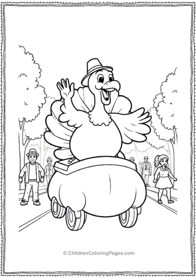 Thanksgiving-Turkey-Mascot-Waving-From-A-Float-And Free PDF Printable