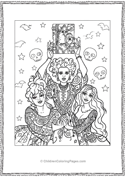 The Hocus Pocus Sisters Performing Spells With The Spell Book Free PDF Printable