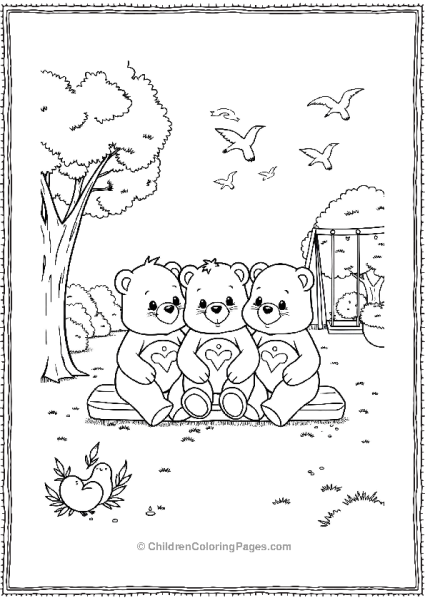 Three Bears And Two Birds On A Bench Free PDF Printable