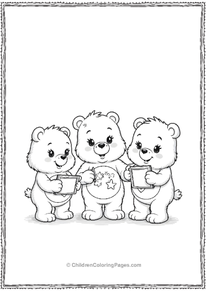 Three Care Bears Holding Pictures Free PDF Printable