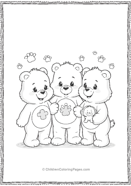 Three Care Bears Holding A Little Care Bear Free PDF Printable