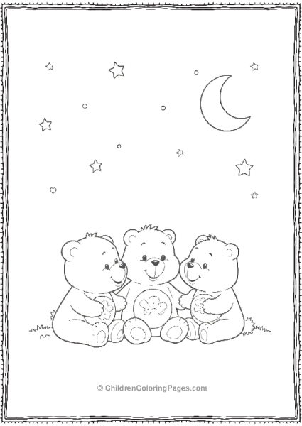 Three Care Bears Under A Crescent Moon Free PDF Printable