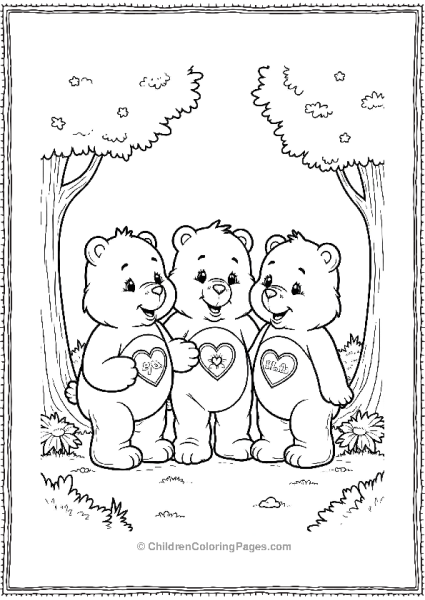 Three Care Bears With Hearts Free PDF Printable