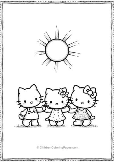 Three-Hello-Kitty-Outlines-Holding-Hands Free PDF Printable