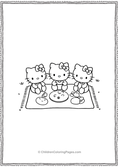 Three-Hello-Kitty-Outlines-Seated-Together Free PDF Printable