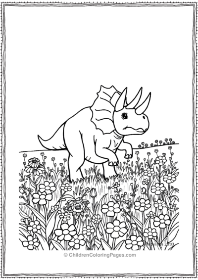 Triceratops-Dancing-In-Field-Of-A-Flowers Free PDF Printable