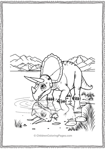 Triceratops-Drinking-From-A-Lake Free PDF Printable