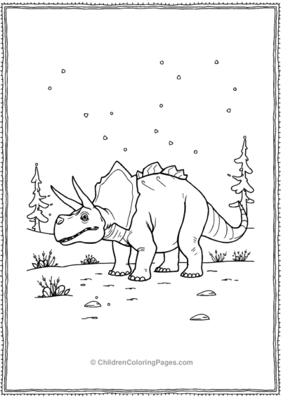 Triceratops-Exloring-A-Snowy-Landscape Free PDF Printable