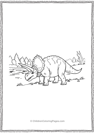 Triceratops-Grazing-Near-A-Water-Bank Free PDF Printable