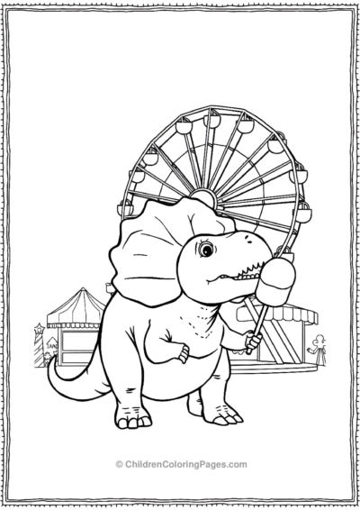 Triceratops-Holding-A-Cotton-Candy-Standing-At-A-Carnival Free PDF Printable