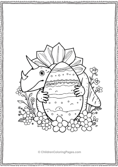 Triceratops-Holding-Easter-Egg Free PDF Printable