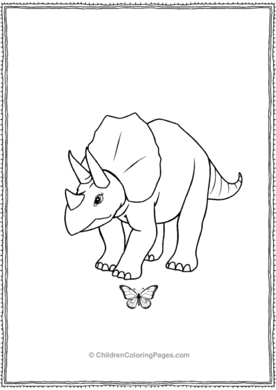 Triceratops-Looking-At-A-Tiny-Butterfly Free PDF Printable