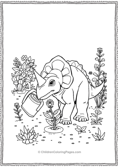 Triceratops-Planting-A-Flower Free PDF Printable