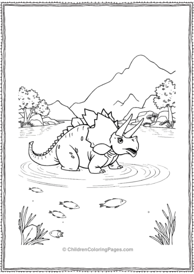 Triceratops-Playing-In-A-Lake Free PDF Printable