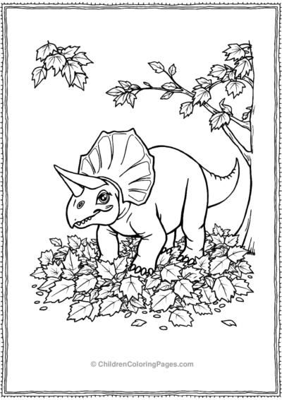 Triceratops-Playing-With-Autmn-Leaves Free PDF Printable