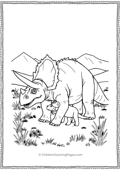 Triceratops-Protecting-Its-Young-One Free PDF Printable