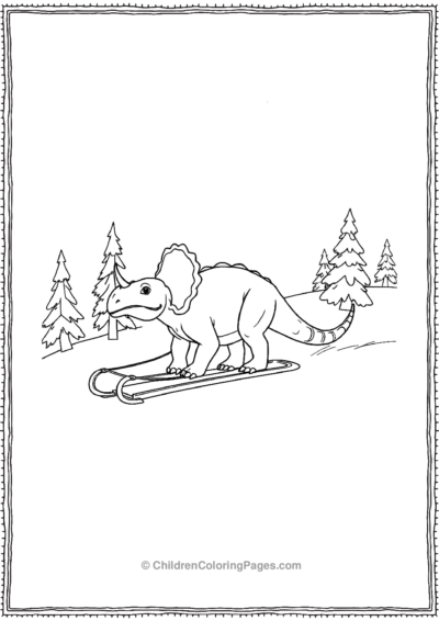 Triceratops-Ridding-A-Sled-In-Snow Free PDF Printable