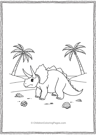 Triceratops-Sitting-On-A-Beach Free PDF Printable