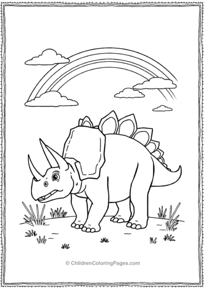 Triceratops-Standing-Under-A-Rainbow Free PDF Printable