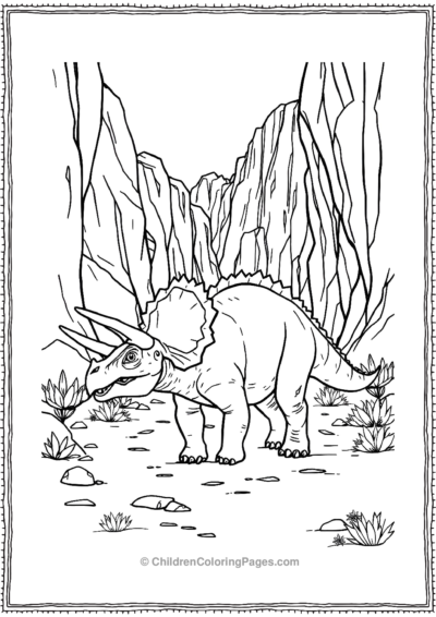 Triceratops-Walking-Through-Rocky-Cliff Free PDF Printable