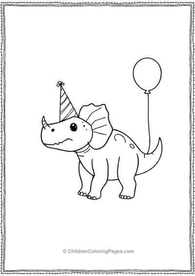 Triceratops-Wearing-A-Party-Hat-With-A-Balloon Free PDF Printable