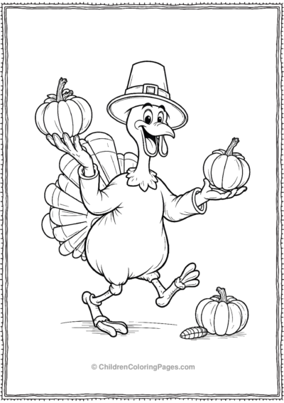 Turkey-Dancing-Joyfully-With-A-Pilgrim-Hat Free PDF Printable