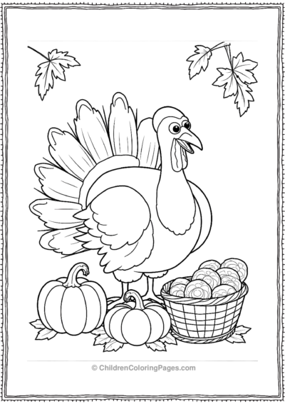 Turkey-Surrounded-By-Fall-Leaves-Pumpkins Free PDF Printable