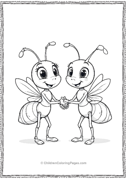 Two Ants Shaking Hands Cartoon Style With Big Eyes Free PDF Printable