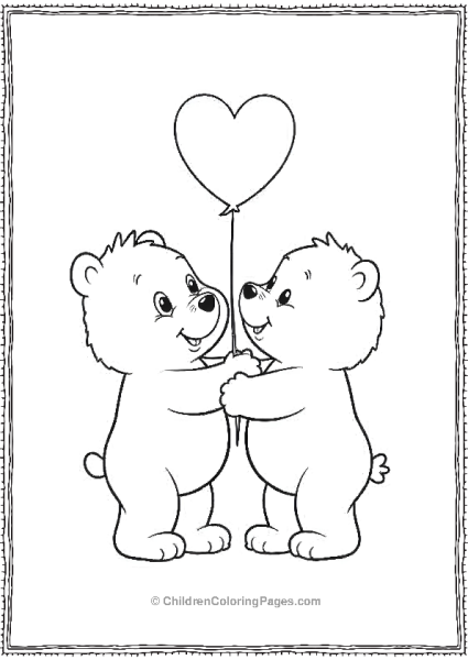 Two Bears Holding A Heart Balloon Free PDF Printable