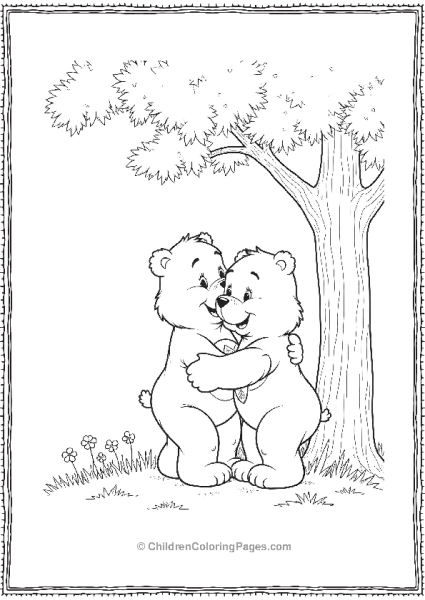 Two Bears Hugging By A Tree Free PDF Printable