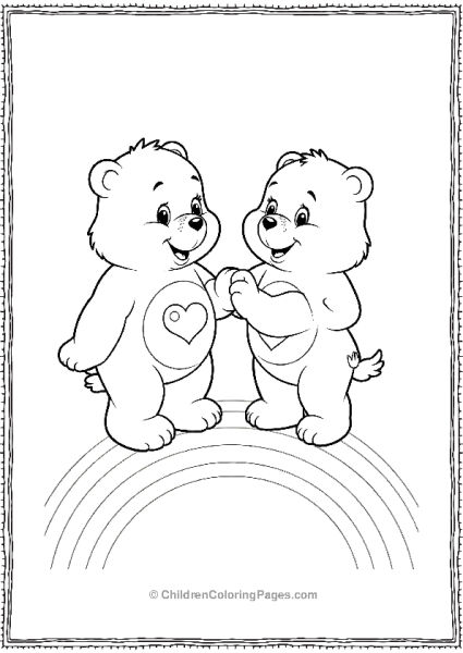 Two Care Bears On A Rainbow Scaled Free PDF Printable