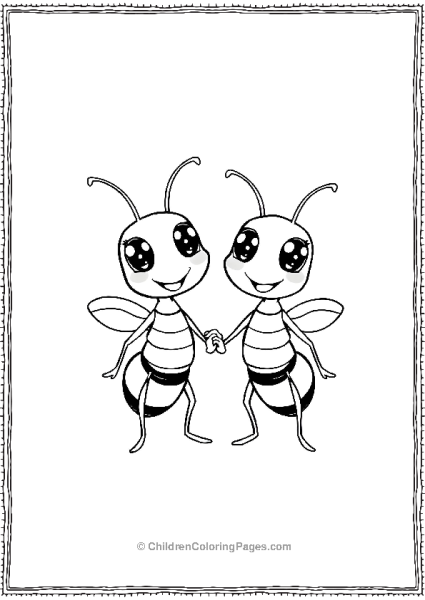 Two Kawaii Ants Holding Hands With Large Eyes Free PDF Printable