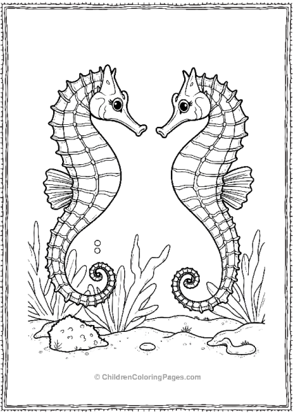 Two Realistic Seahorses Facing Each Other Free PDF Printable