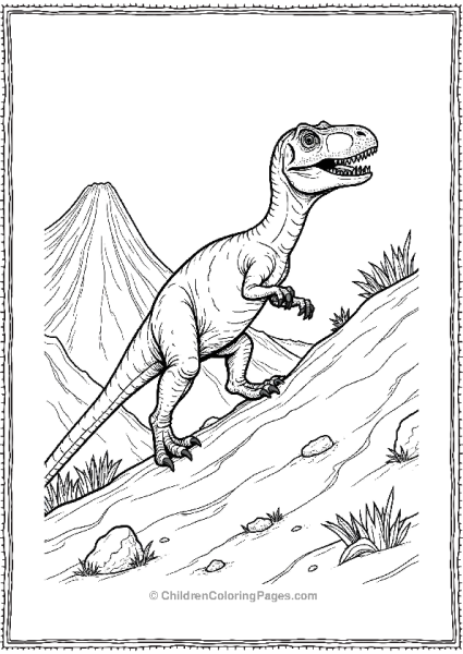 Velociraptor Climbing A Rocky Hill With Scattered Rocks Free PDF Printable