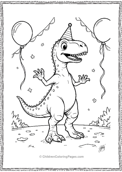 Velociraptor Dancing At A Party With Balloons Free PDF Printable