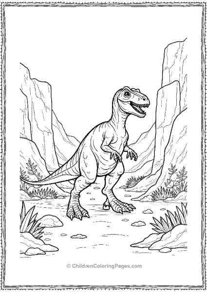 Velociraptor Exploring Ancient Ruins With Carvings Free PDF Printable