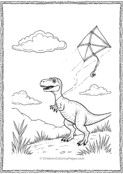 Velociraptor Flying A Kite On A Windy Day Free PDF Printable