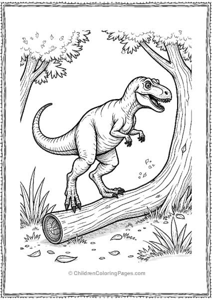 Velociraptor Jumping Over A Fallen Tree With Leaves Free PDF Printable