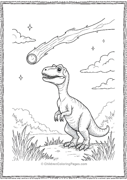 Velociraptor Looking Up At A Comet Flying Through The Sky Free PDF Printable