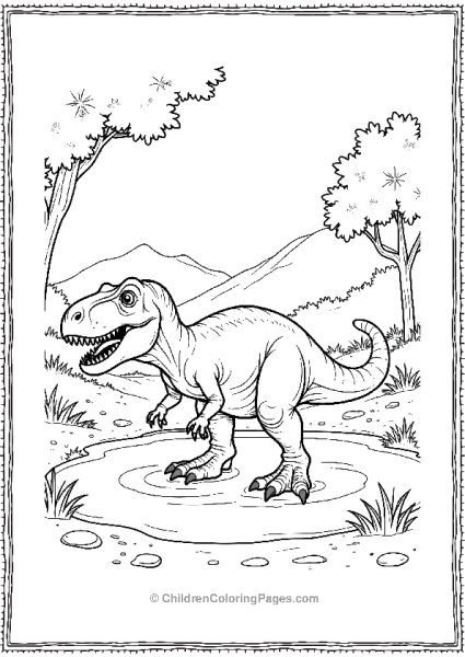 Velociraptor Playing In A Mud Puddle With Trees Free PDF Printable