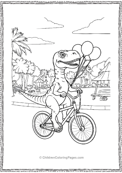 Velociraptor Riding A Bicycle Through A Fun Park Free PDF Printable