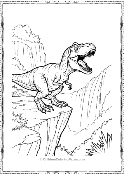 Velociraptor Roaring On The Edge Of A Cliff Free PDF Printable