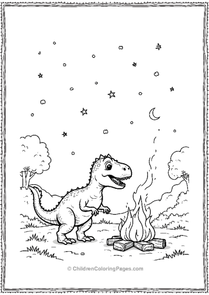 Velociraptor Roasting Marshmallows At A Campfire Free PDF Printable