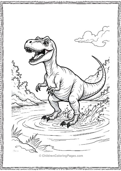 Velociraptor Splashing Through A Shallow River Free PDF Printable