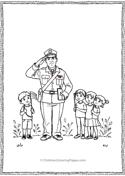 Veteran Saluting With Kids Nearby Free PDF Printable