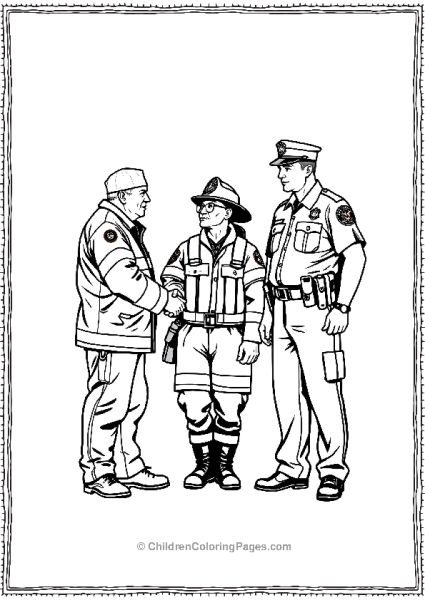 Veteran Shaking Hands With Firefighter And Policeman Free PDF Printable