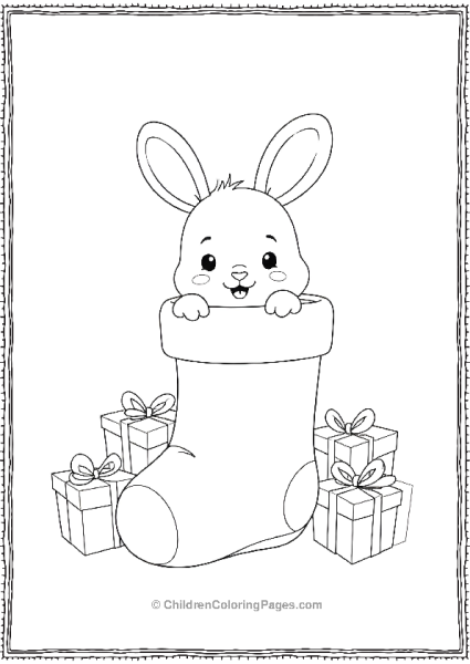 A Bunny Peeking Out Of Christmas Stocking Free PDF Printable