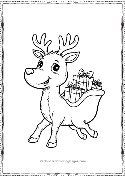 A Cartoon Reindeer Driving A Sleigh Filled With Presents Free PDF Printable