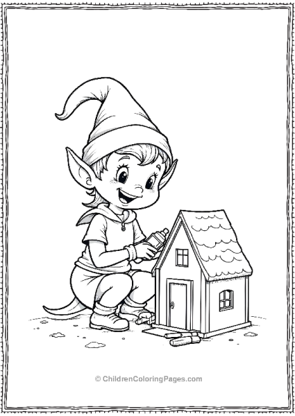 A Cheerful Elf Assembling A Dollhouse With Glue And Tools Free PDF Printable