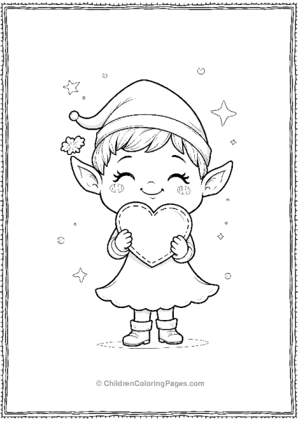 A Cheerful Kawaii Elf Holding A Heart Shaped Cookie Free PDF Printable